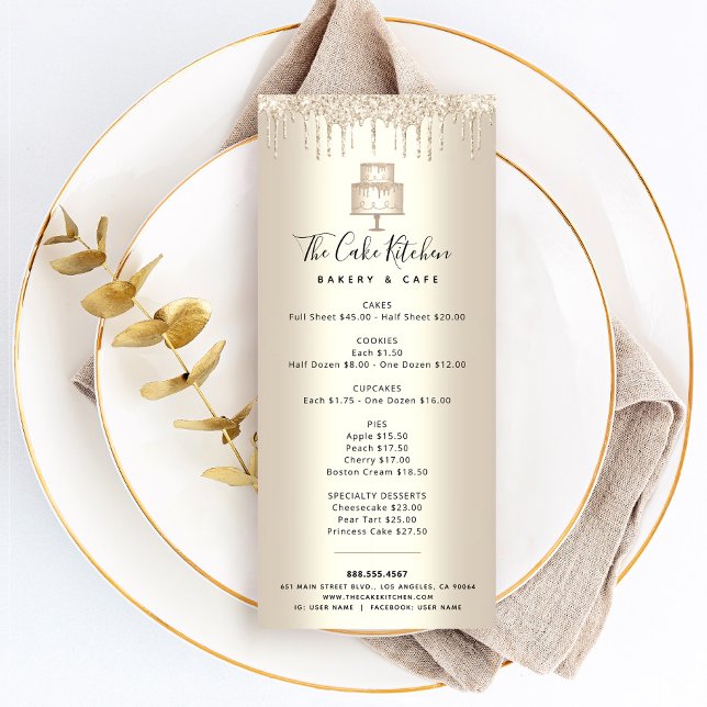 Cake Bakery Gold Glitter Pastry Chef Dessert Menu  (Creator Uploaded)