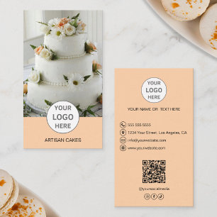 Cake Bakery Logo Photo Peach Business Card