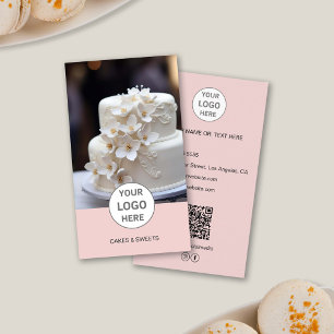 Cake Bakery Logo Photo QR Pink Business Card