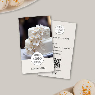 Cake Bakery Logo Photo QR Tan Business Card