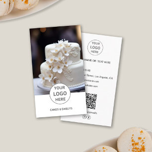 Cake Bakery Logo Photo QR White Business Card