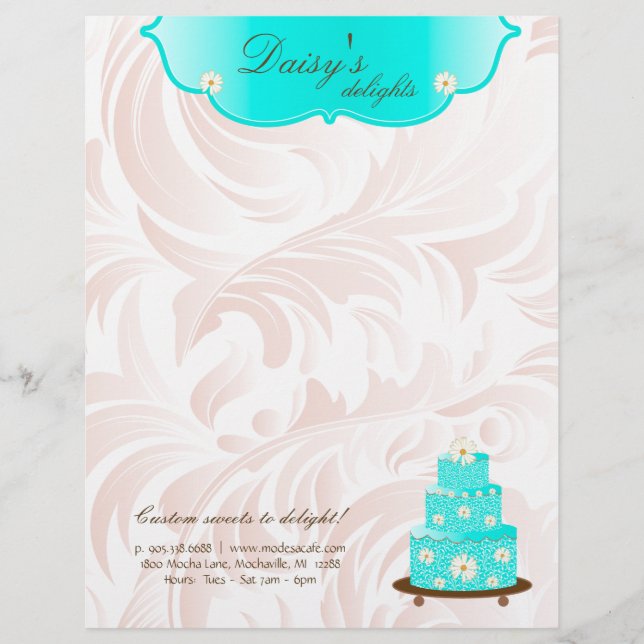 Cake Bakery Pastry Chef Daisy Blue Customised Letterhead (Front)