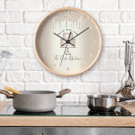 Cake Bakery Pastry Chef Dessert Gold Glitter Drips Clock<br><div class="desc">Make a stylish impression with this elegant, sophisticated, simple, and modern custom name wall clock. A sparkly, champagne gold 2 layer cake, script handwritten typography and glitter drips overlay a faux metallic champagne gold ombre background. Personalise with your full name, business, or other info. Your choice of a round or...</div>