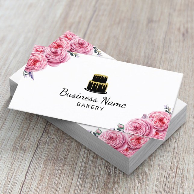 Cake Bakery Pastry Chef Elegant Floral Business Card (Creator Uploaded)