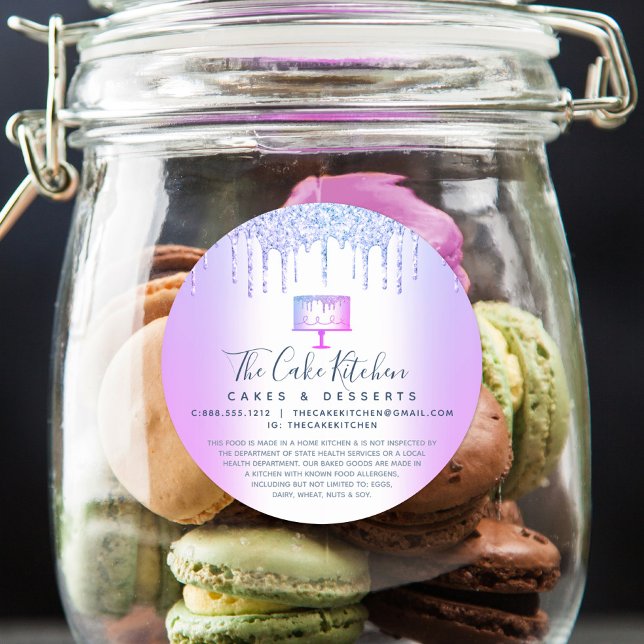 Cake Bakery Pastry Chef Purple Glitter Drips Legal Classic Round Sticker (Creator Uploaded)