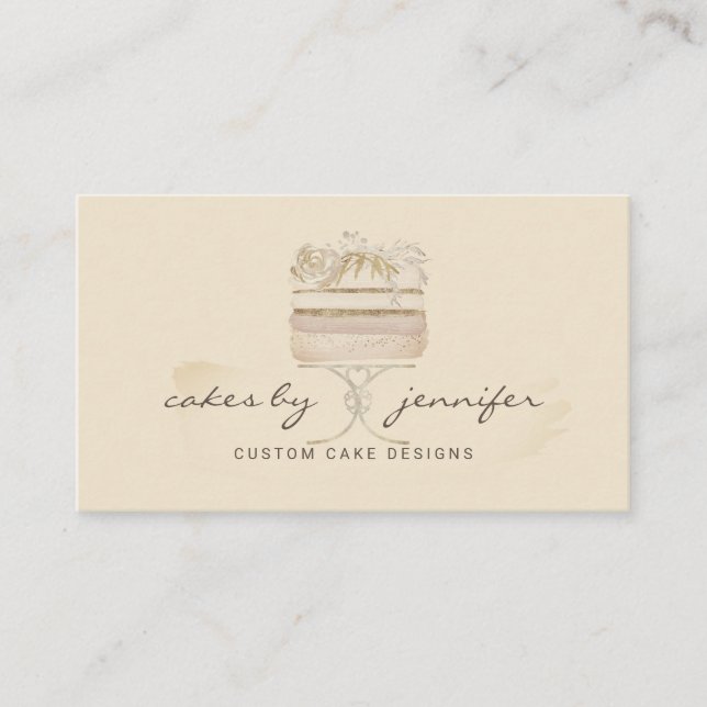 Cake Bakery Pastry Patisserie Cream Beige Business Card (Front)