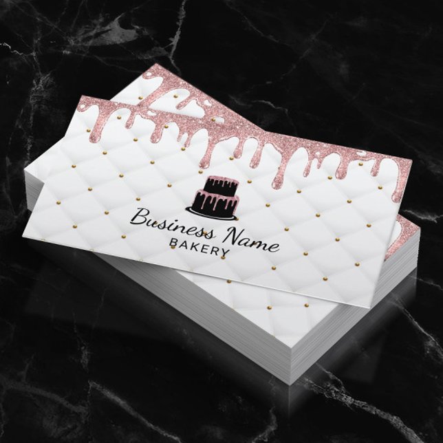 Cake Bakery Rose Gold Drip Icing Luxury Business Card (Creator Uploaded)