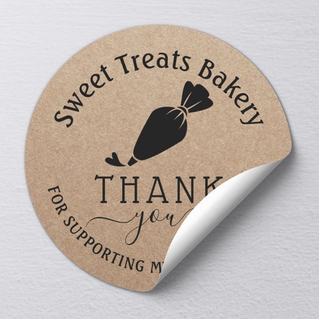 Cake Bakery Thank You For Your Order Rustic Kraft Classic Round Sticker (Creator Uploaded)
