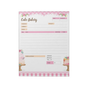 Cake Bakery Theme Order Form and Invoice Notepad