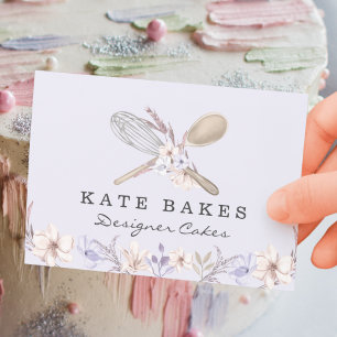 Cake Baking Chef Floral Watercolor Business Card