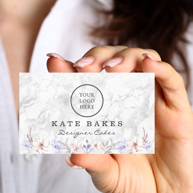 Cake Baking Marble Floral Watercolor Business Card (Creator Uploaded)