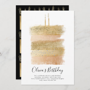 Cake Birthday Invite, Girls Second Birthday Gold Invitation