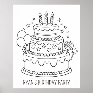 Cake Birthday Party Colouring Poster