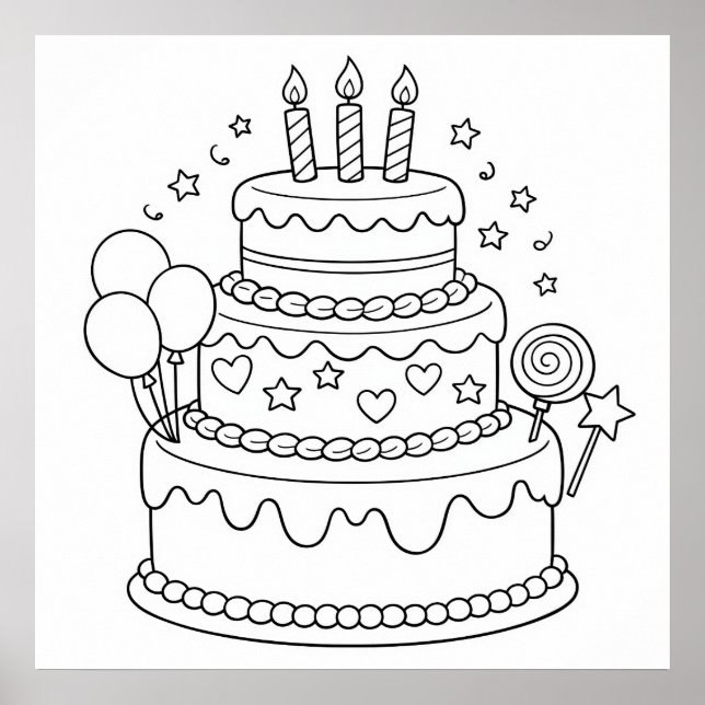 Cake Birthday Party Colouring Poster (Front)