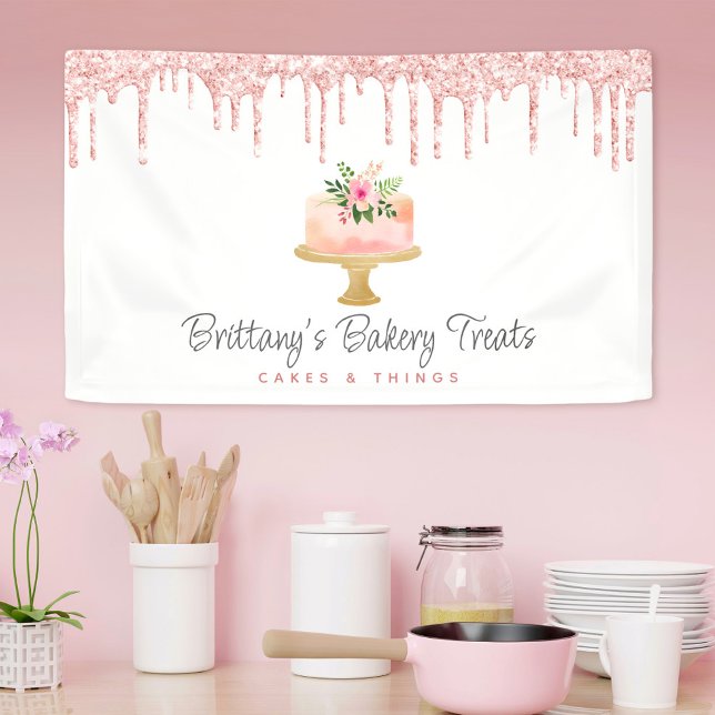 Cake Blush Pink Glitter Drips Bakery Pastry Chef Banner (Creator Uploaded)
