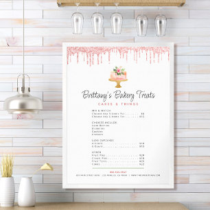 Cake Blush Pink Glitter Drips Menu Price List Chic Poster
