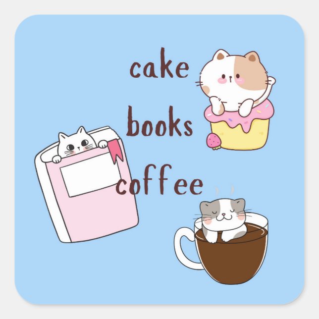 Cake Books Coffee Square Sticker (Front)