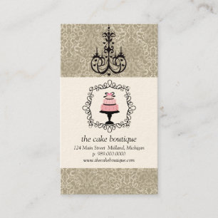 Cake Boutique Fancy Taupe Damask Business Cards