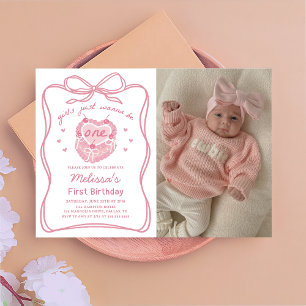 Cake Bow Girls Just Wanna Be One Birthday Photo Invitation