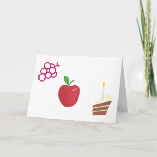 cake, candle, apple, grapes holiday card