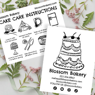 Cake Care Card Instructions Bakery Wedding Bday