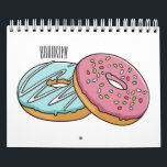 Cake cartoon illustration calendar<br><div class="desc">Doughnut,  Black Forest cake,  Cannoli,  Birthday cake,  Chocolate lava cake,  Tiramisu cake,  Gingerbread cake,  Cupcake,  Churro,  Christmas pudding,  Chocolate eclair,  Chocolate chip cookie,  Cheesecake,  Rainbow cake cartoon illustration</div>