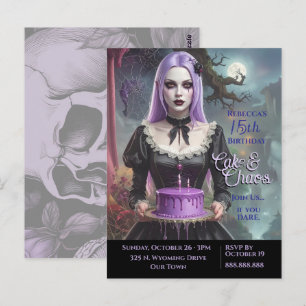 Cake & Chaos, Purple Goth Teen Girl Birthday Postcard