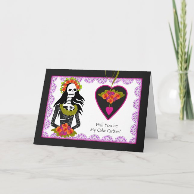 Cake Cutter Invitation, Dia de los Muertos Wedding Invitation (Front)