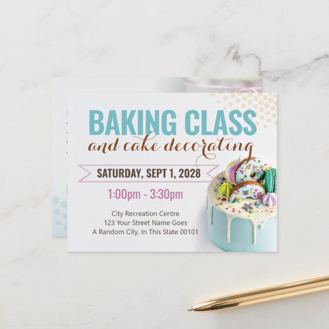 Cake Decorating Class | Baking | Postcard Template (Front/Back In Situ)