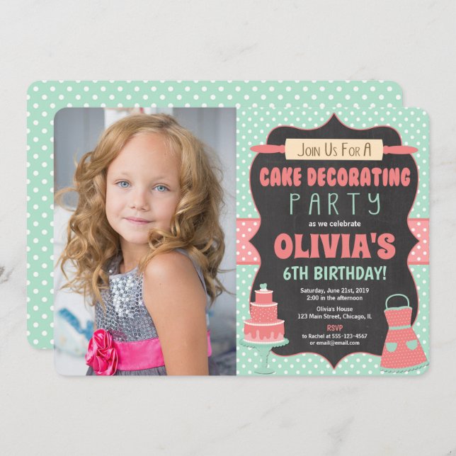 Cake decorating cupcake birthday party photo invitation (Front/Back)