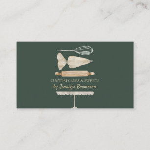 Cake Decoration Bakery Utensils sage green gold Business Card