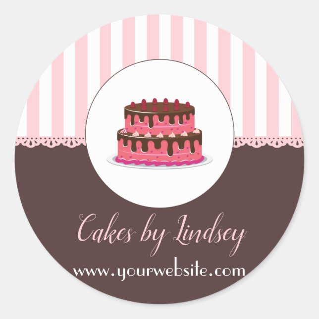 Cake Decorator PINK BROWN Bakery CUTE Classic Round Sticker (Front)