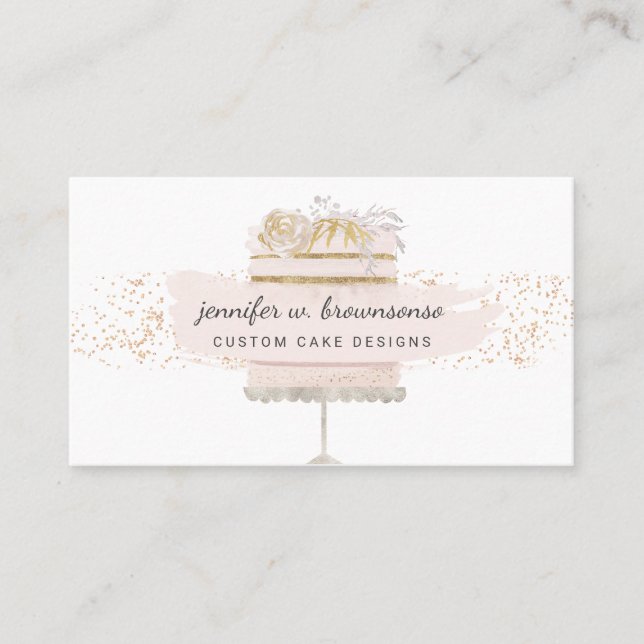 Cake Floral Bakery Script Patisserie Business Card (Front)