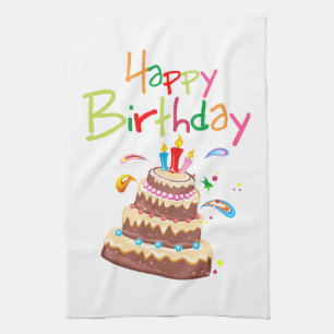 Cake Happy Birthday Tea Towel