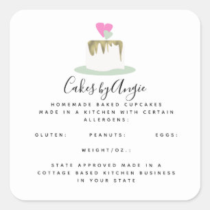 Cake Hearts Logo Homemade Food Business    Square Sticker