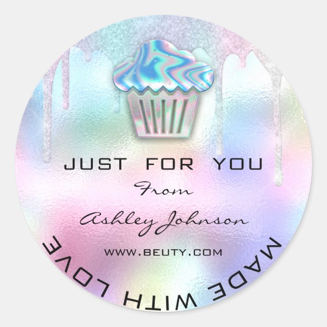 Cake Homemade Bakery Sweets Muffin Logo Holograph Classic Round Sticker (Front)