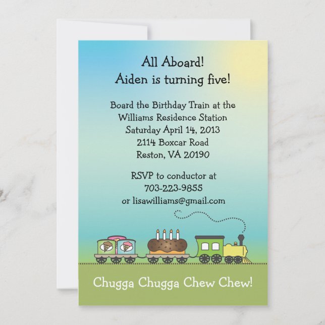 Cake & Ice Cream Birthday Train - 5x7 size Invitation (Front)