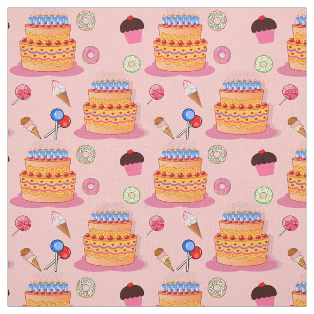 Cake, Ice-cream, Lollipop, Cupcakes Design Pattern Fabric (Swatch)