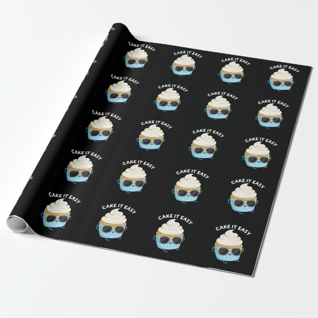 Cake It Easy Funny Cupcake Pun Dark BG Wrapping Paper (Unrolled)