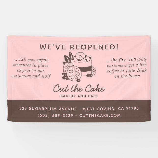 Cake Logo Bakery Business Reopening Banner (Horizontal)