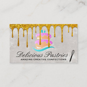 Cake Logo Gold Drip Whisk Business Card