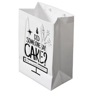 Cake Lover Quote Minimal Black Typography White Medium Gift Bag
