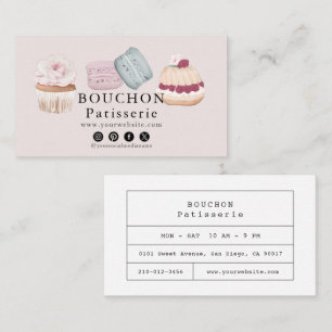 Cake Macaron Cupcake Pink Social Media Bakery  Business Card