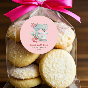 Cake mixer "Baked with love" pink Classic Round Sticker