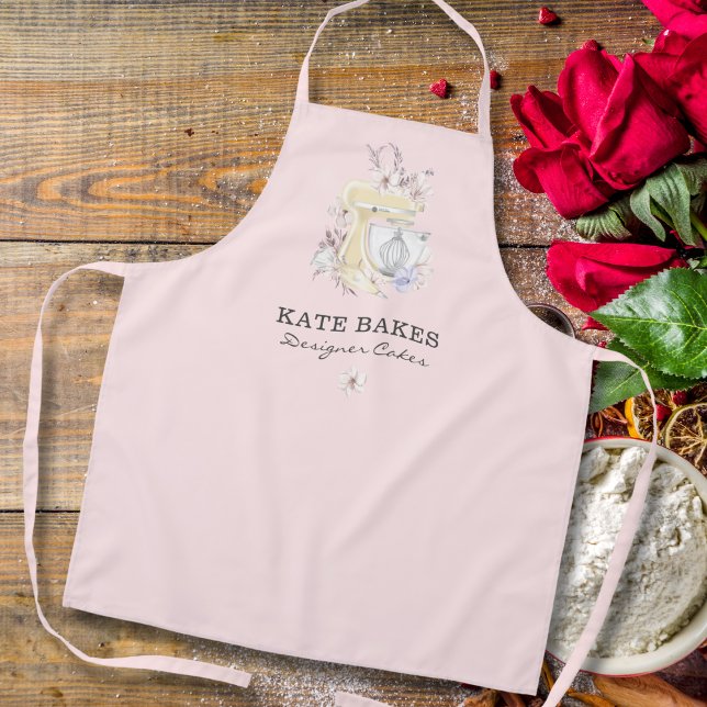 Cake Mixer Bakery Floral Blush Pink Business Card Apron (Creator Uploaded)