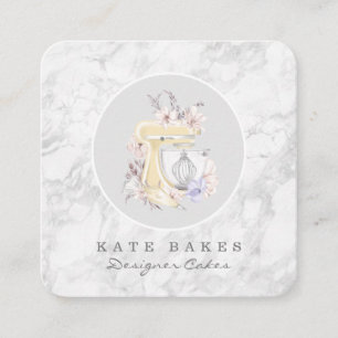 Cake Mixer Bakery Floral Marble Gray Business Card