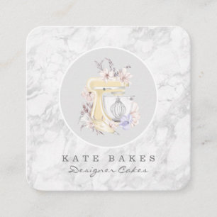 Cake Mixer Bakery Floral Marble Grey Business Card