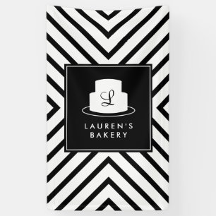 Cake Monogram Logo with Mod Stripe Pattern Bakery Banner