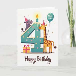 Cake Number 4 Birthday Card