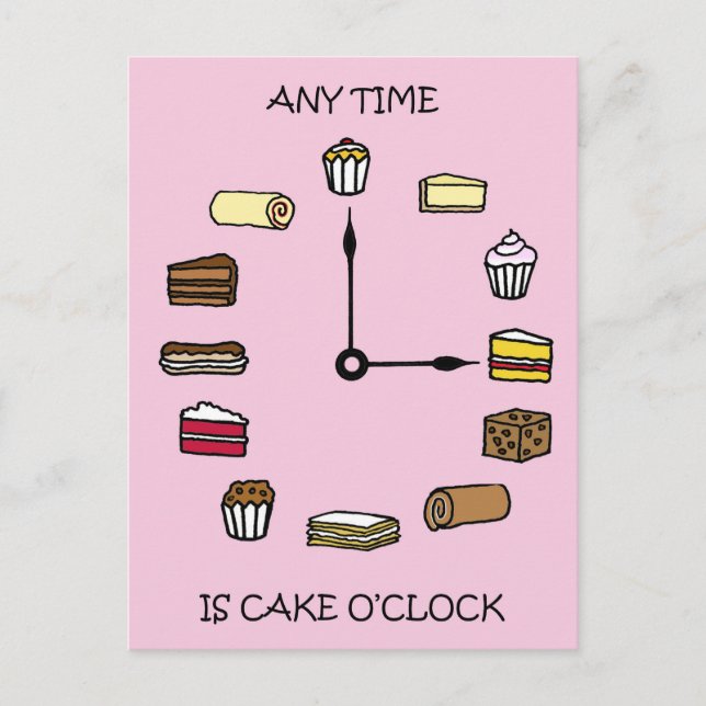 Cake O'clock Cake Lovers Cartoon Postcard (Front)